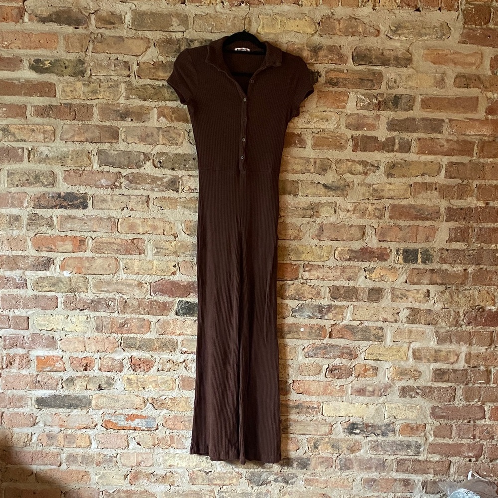 Reformation Chocolate Ribbed Jumpsuit